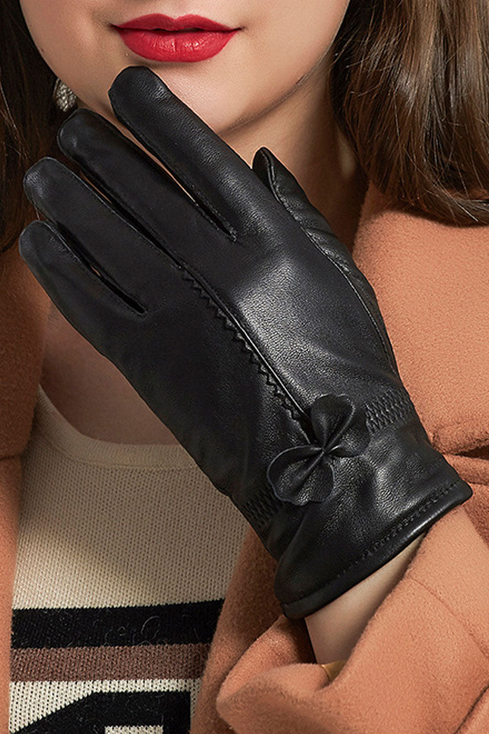 Women Lovely Warm Thick Casual Leather Gloves
