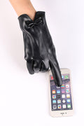 Women Classy Warm Thick Solid Color Casual Leather Gloves
