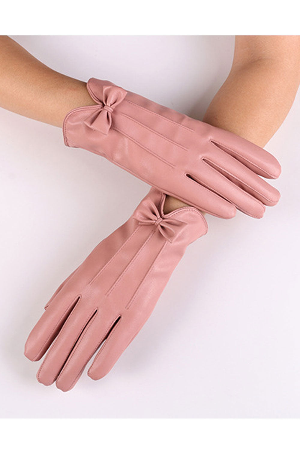 Women Classy Warm Thick Solid Color Casual Leather Gloves
