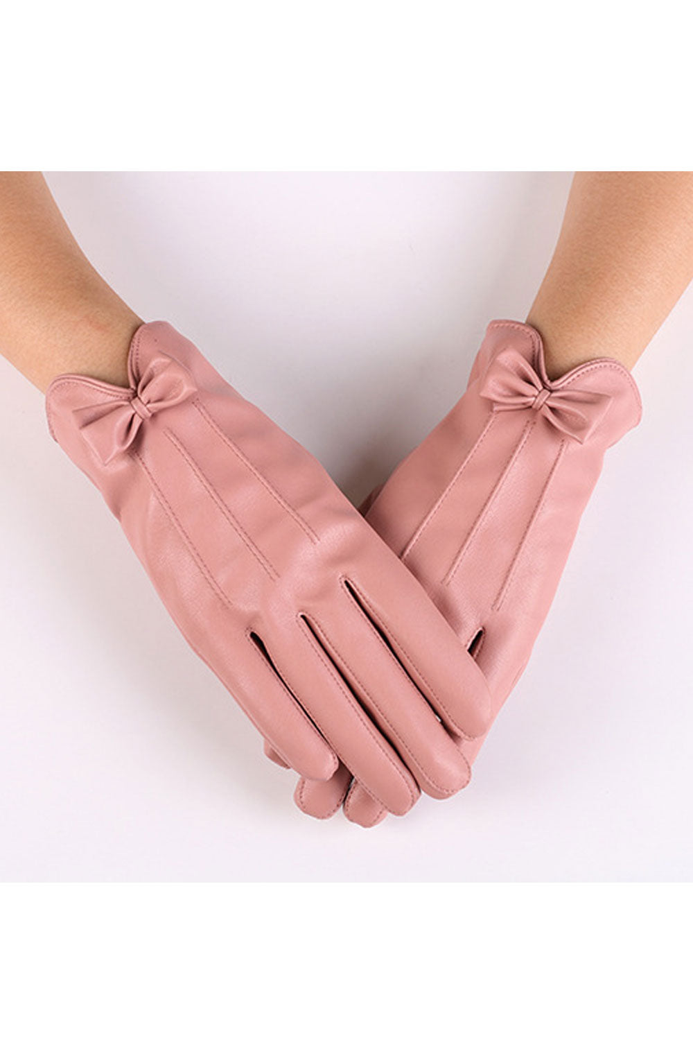 Women Classy Warm Thick Solid Color Casual Leather Gloves