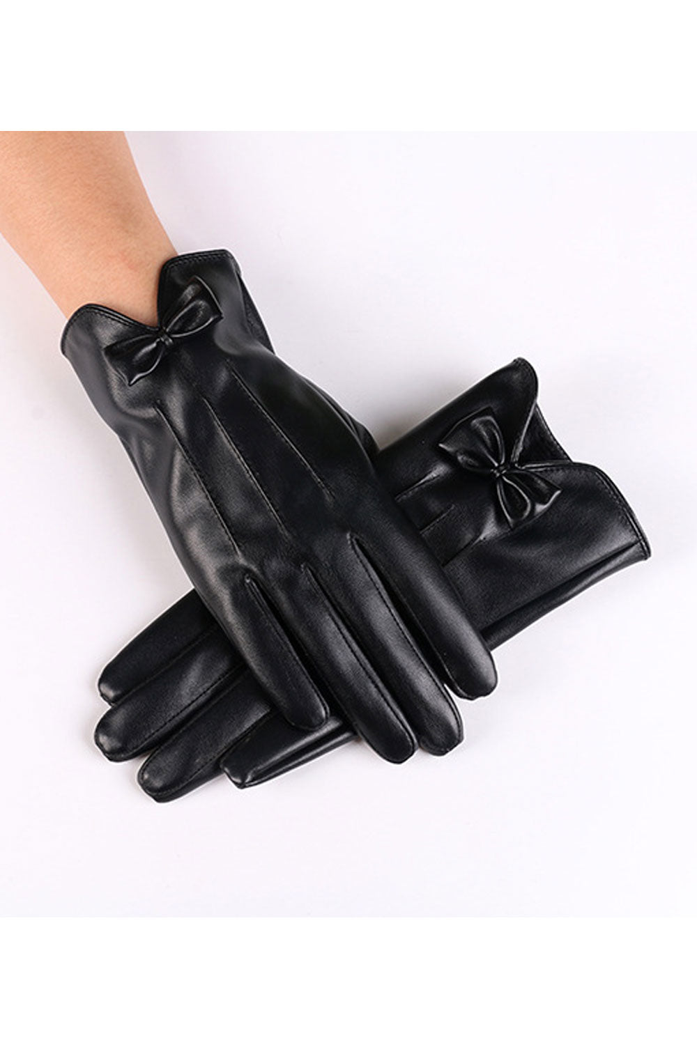 Women Classy Warm Thick Solid Color Casual Leather Gloves