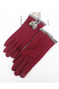 Women Autumn Winter Bow Tie Solid Color Gloves