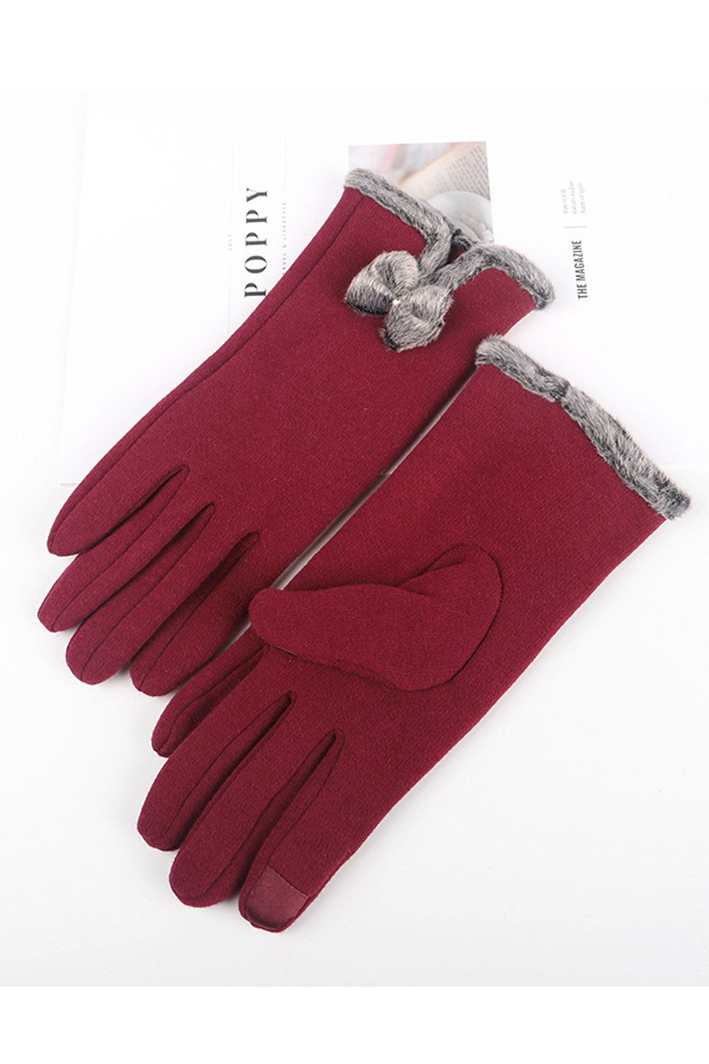Women Autumn Winter Bow Tie Solid Color Gloves
