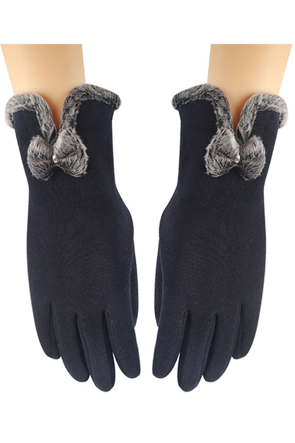 Women Autumn Winter Bow Tie Solid Color Gloves