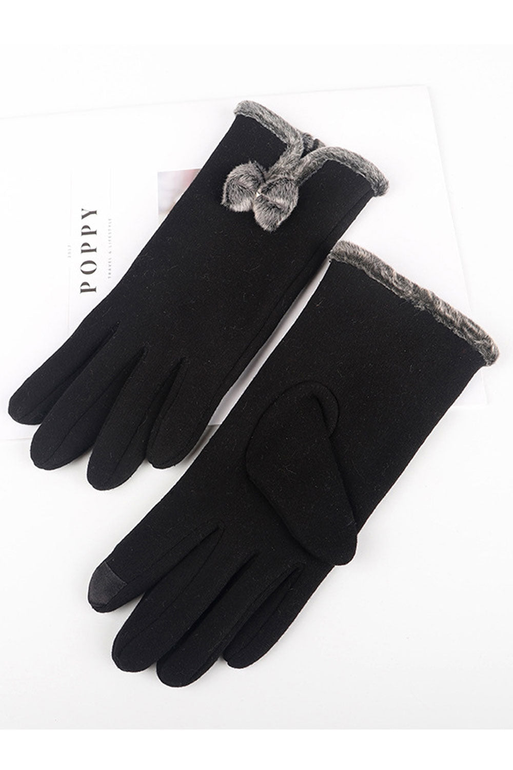 Women Autumn Winter Bow Tie Solid Color Gloves