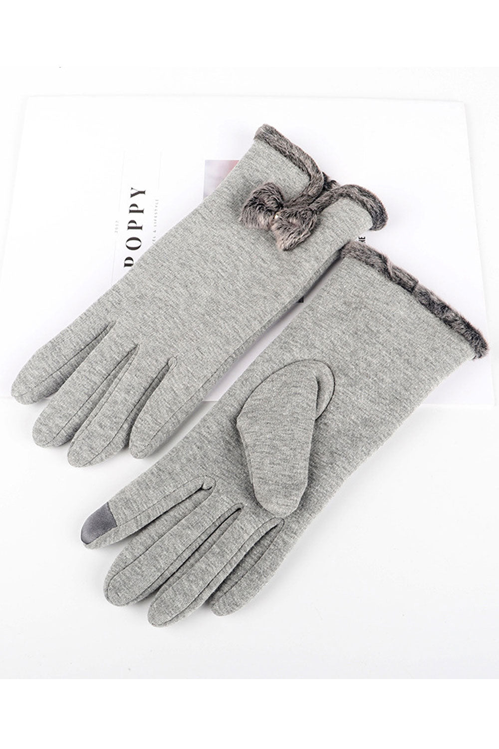 Women Autumn Winter Bow Tie Solid Color Gloves