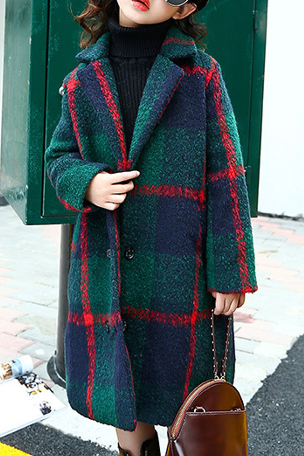 Kids Girls Windproof Elegent Solid Colored Mid Length Thick Long Sleeve Collar Neck Button Closure Winter Warm Coat