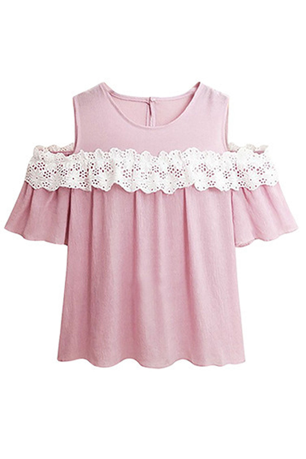 Women Lovely Solid Color Lace Decorated Strapless Top