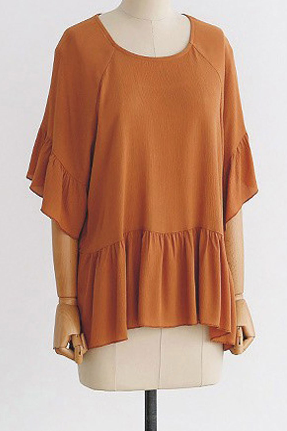 Women Elegant Solid Color Ruffles Decorated Top