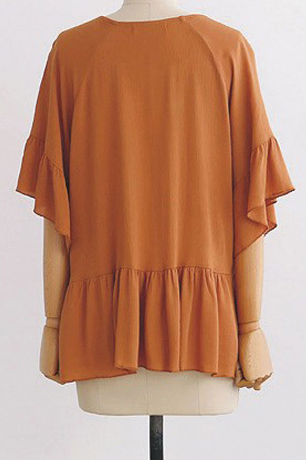 Women Elegant Solid Color Ruffles Decorated Top