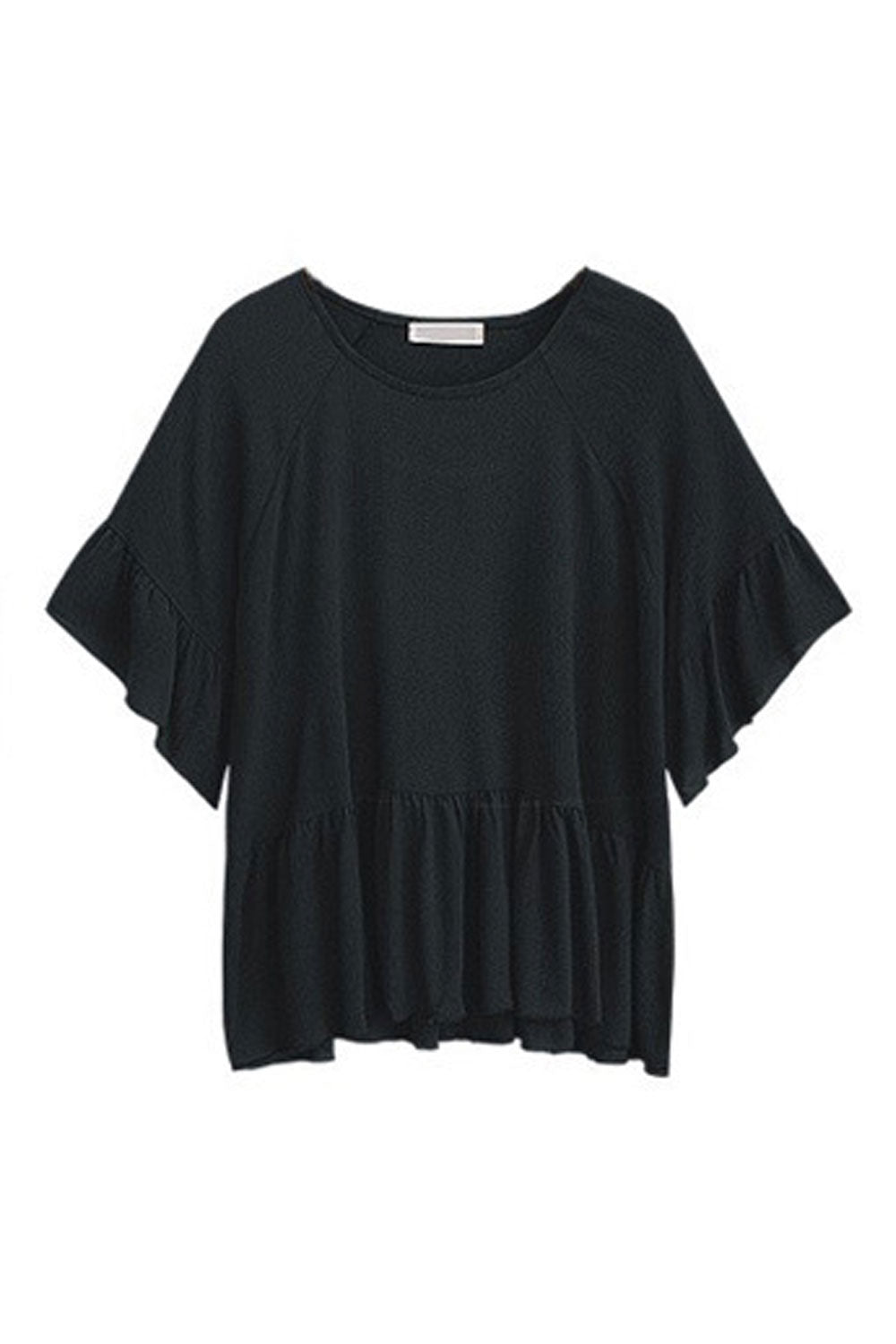 Women Elegant Solid Color Ruffles Decorated Top