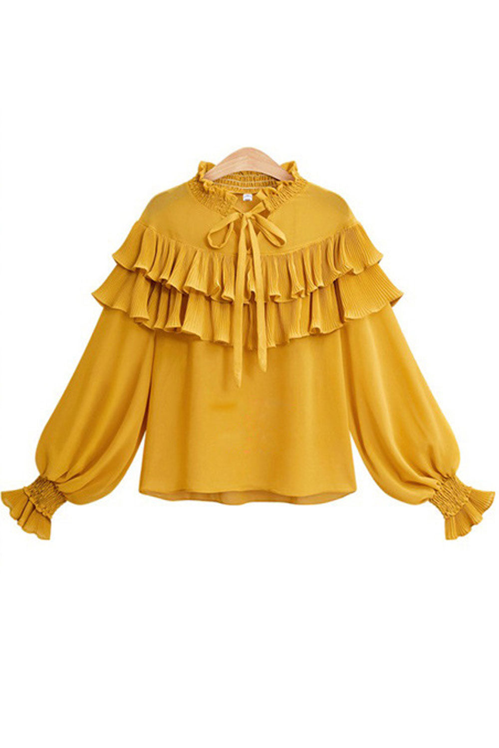Women Fashionable Stand Collar Ruffles Decorated Top