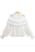 Women Fashionable Stand Collar Ruffles Decorated Top