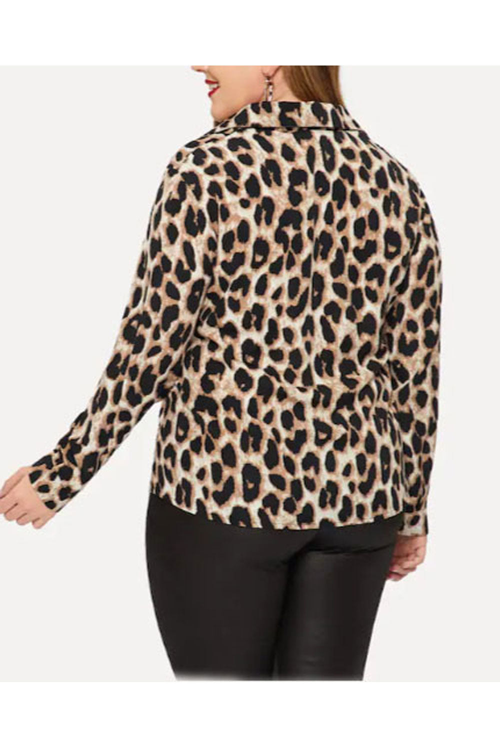 Women Fashion Leopard Pattern V Neck Long Sleeves Top