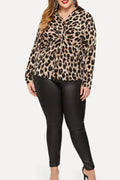 Women Fashion Leopard Pattern V Neck Long Sleeves Top