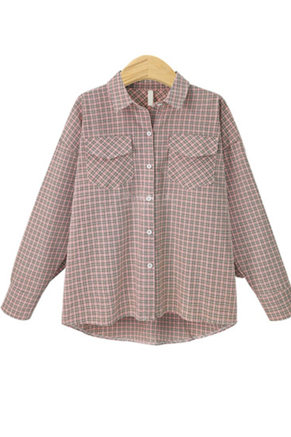 Women Lovely Plaid Pattern Long Sleeves Pockets Top