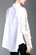 Women Dazzling Butterfly Floral Pattern Lapel Collar Top