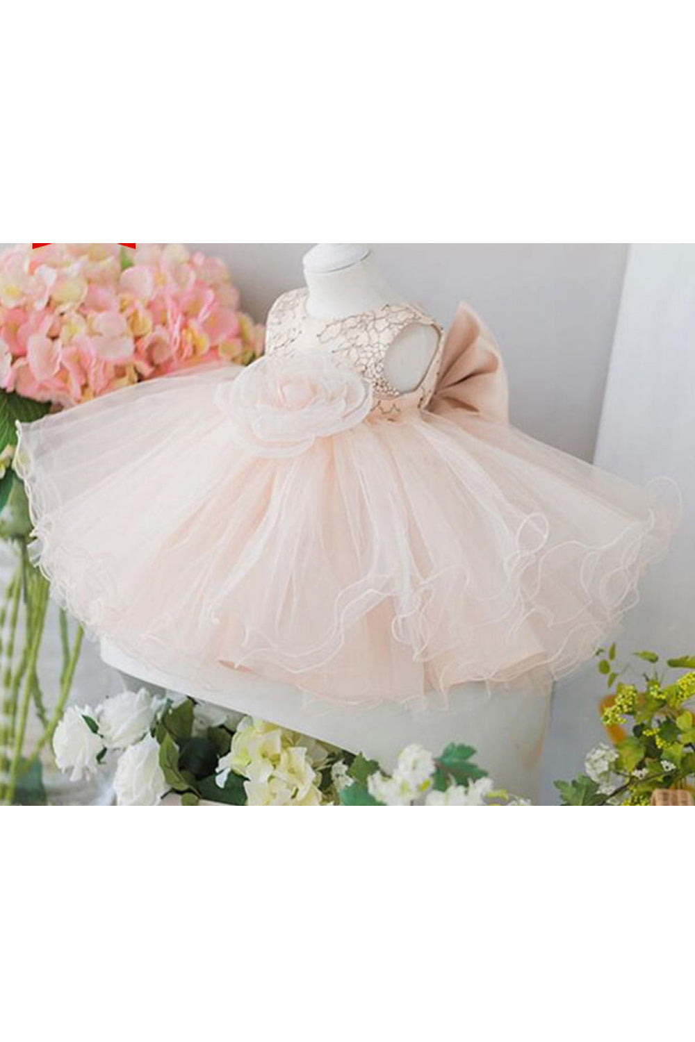 Kids Girls Big Flower Bow Back Birthday Party Dress