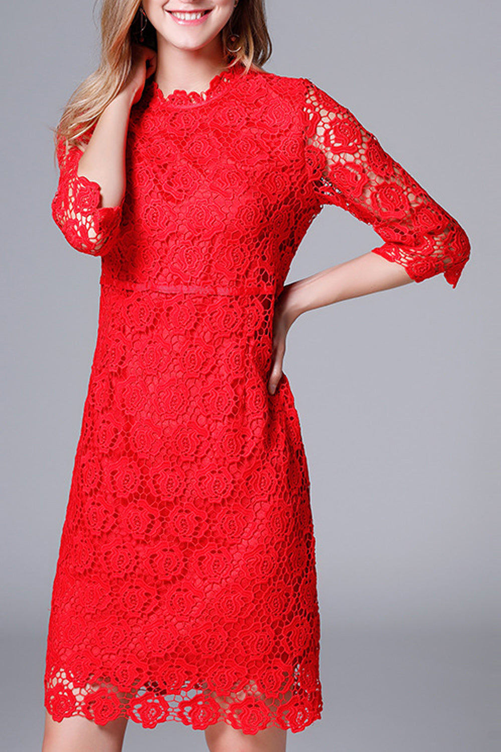 Women Beautiful & Splendid lace Solid Color Dress