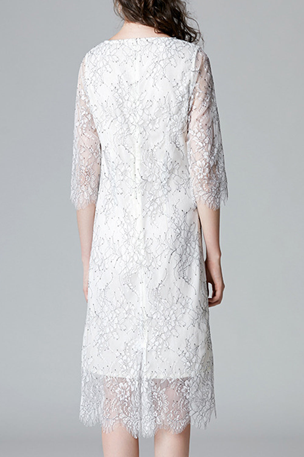 Women Charming White Color Floral Lace Round Neck Dress