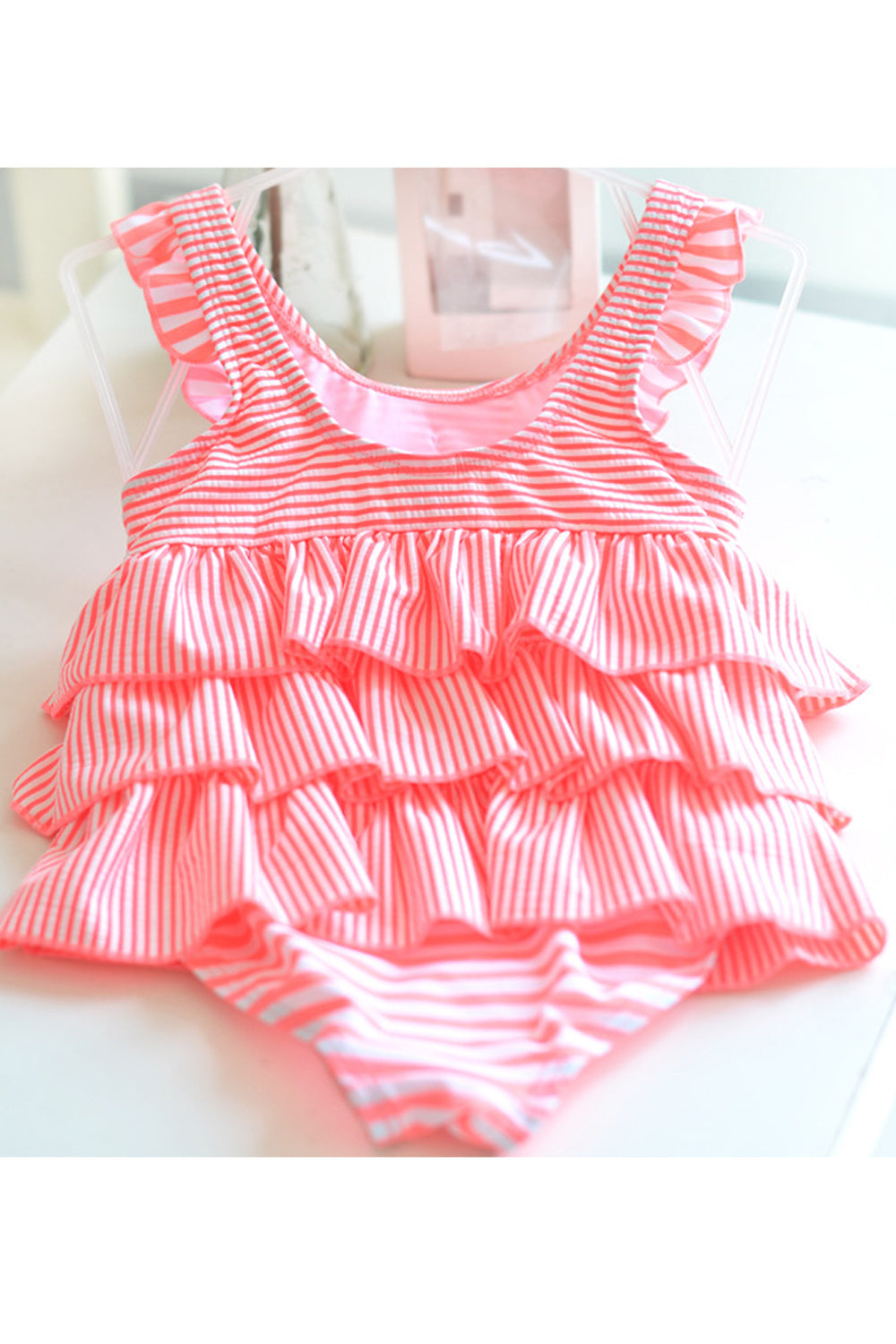 Baby Girls Striped Pattern Round Neck One Piece Swimsuit
