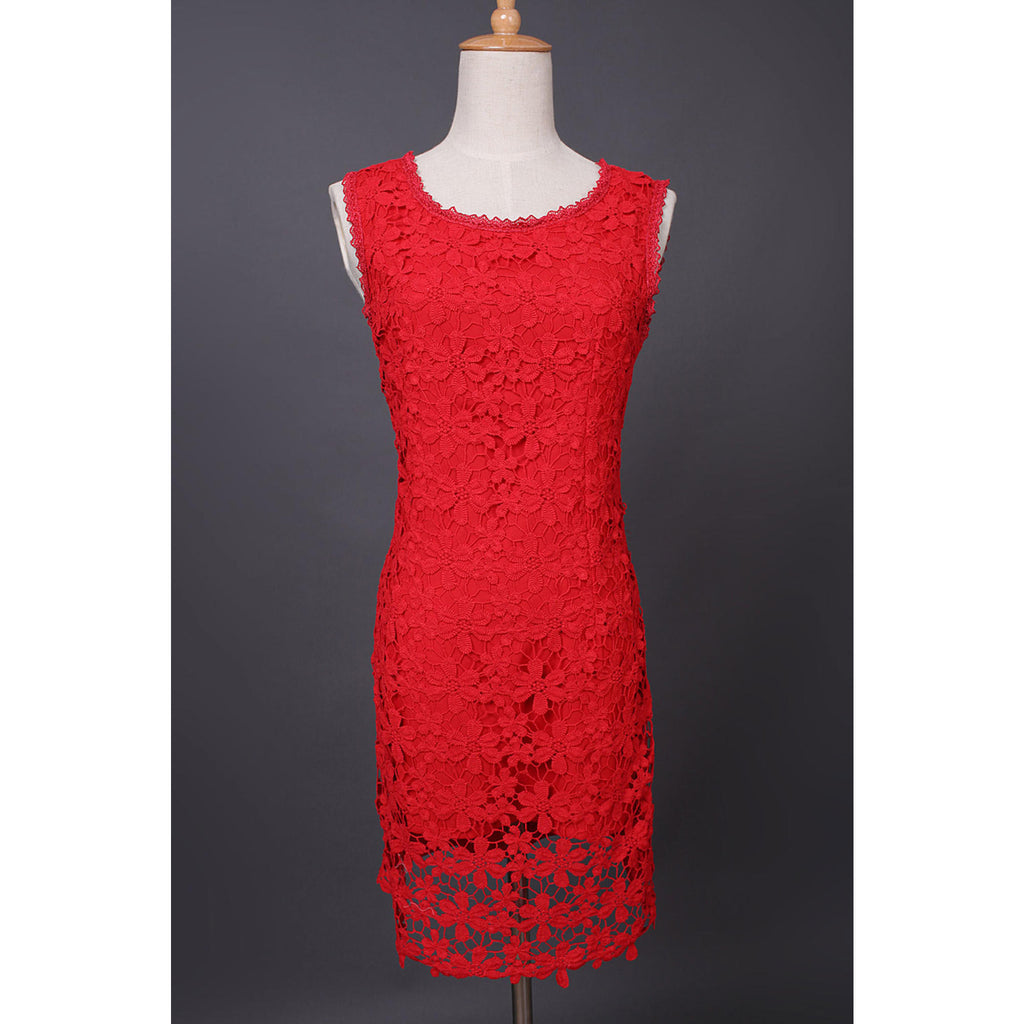 Women's Summer Lace Sleeveless Pencil Style Dress Red