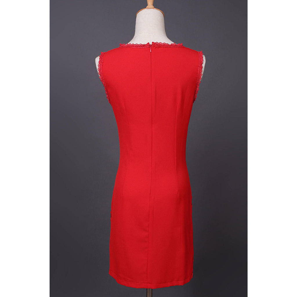 Women's Summer Lace Sleeveless Pencil Style Dress Red