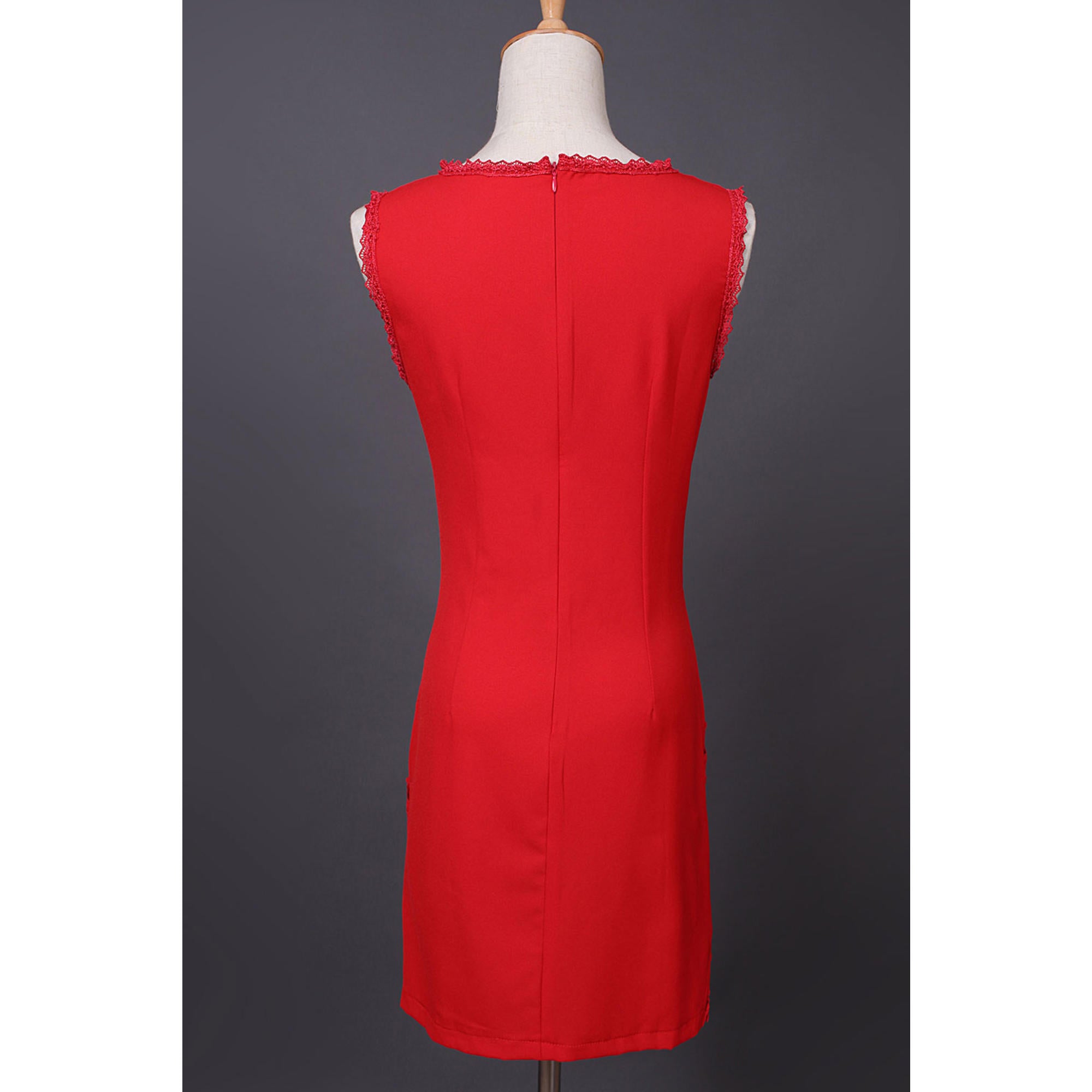 Women's Summer Lace Sleeveless Pencil Style Dress Red
