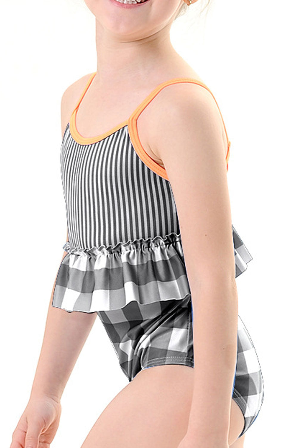 Baby Girls Pretty Stripe Pattern Strap Neck One Piece Swimsuit