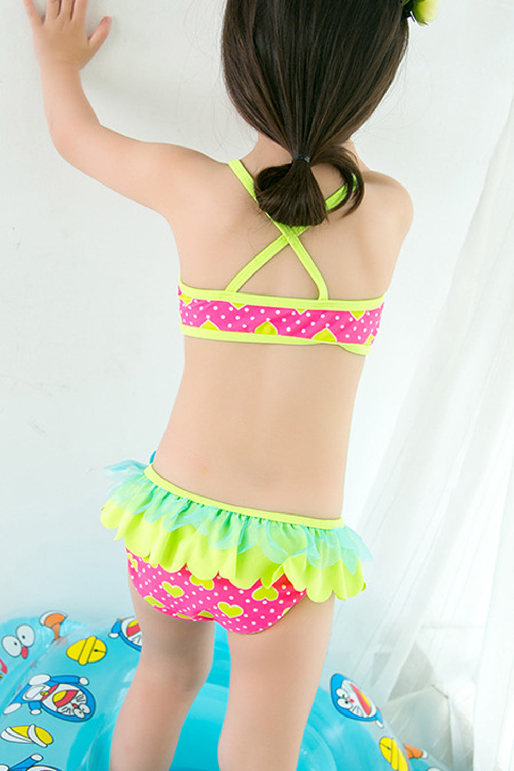 Toddler Girls Strap Neck Printed Pattern Two Piece Swimsuit