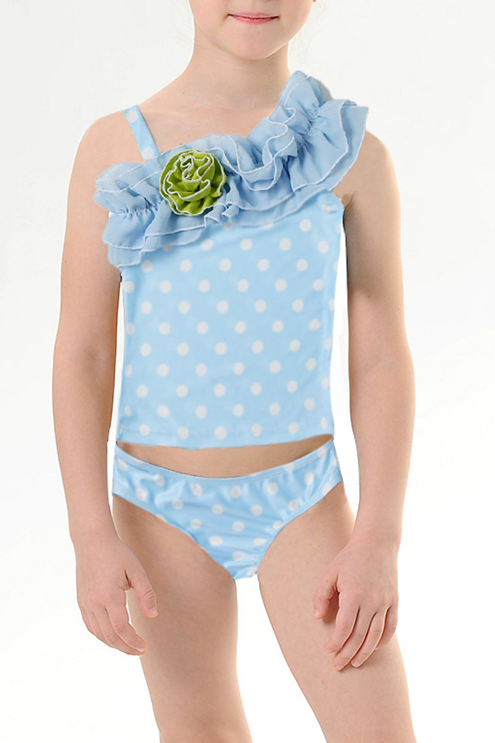 Toddler Girls Beautiful Polka Dot Ruffled Two Piece Swimsuit
