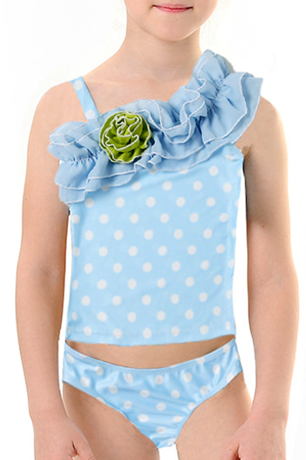 Toddler Girls Beautiful Polka Dot Ruffled Two Piece Swimsuit