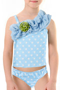 Toddler Girls Beautiful Polka Dot Ruffled Two Piece Swimsuit