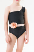 Baby Girls One Shoulder Flower Attached One Piece Swimsuit