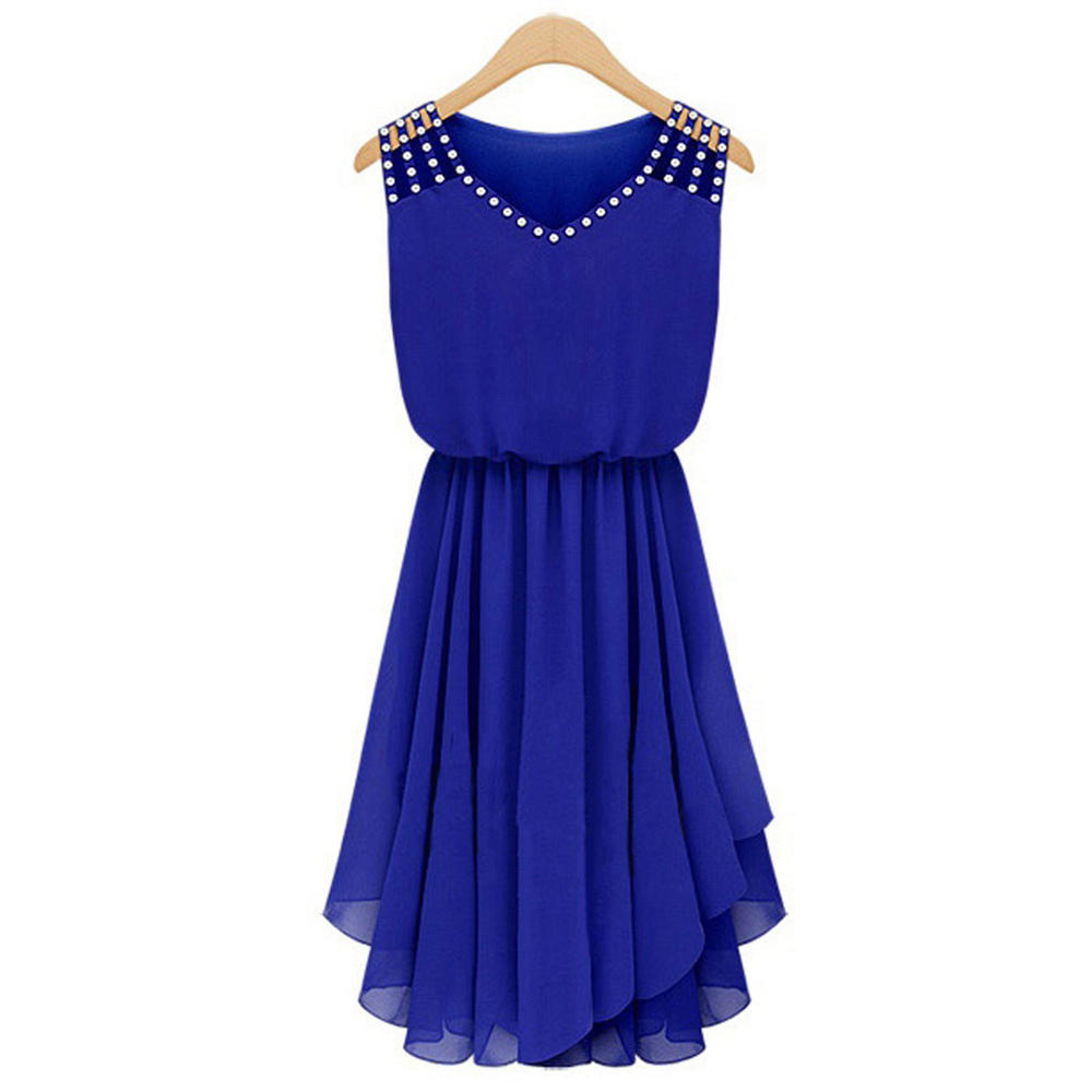 Women Hand Beaded Sleeveless Chiffon Dress