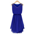 Women's Hand Beaded Chiffon Sleeveless Dress Blue