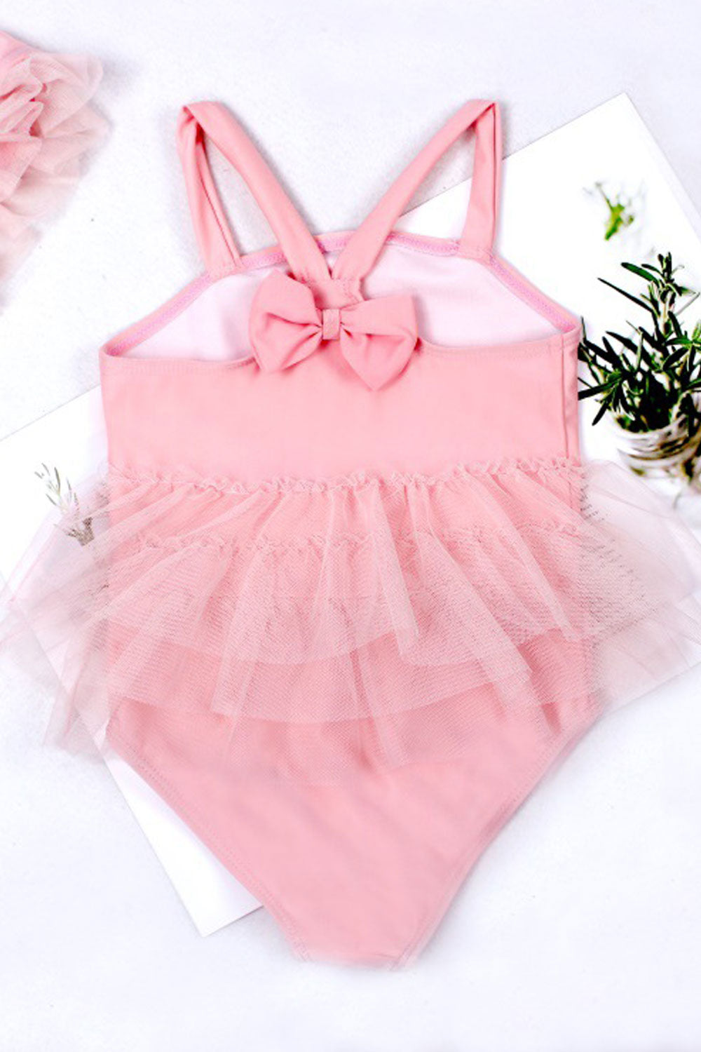 Baby Girls Solid Color Ruffled Bottom Skirt Swimsuit