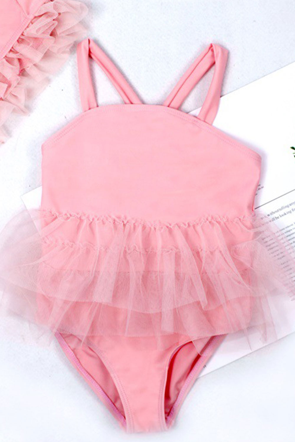 Baby Girls Solid Color Ruffled Bottom Skirt Swimsuit