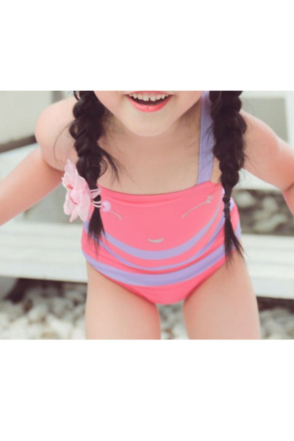 Baby Girls Striped Strap Neck One Piece Cute Swimwear
