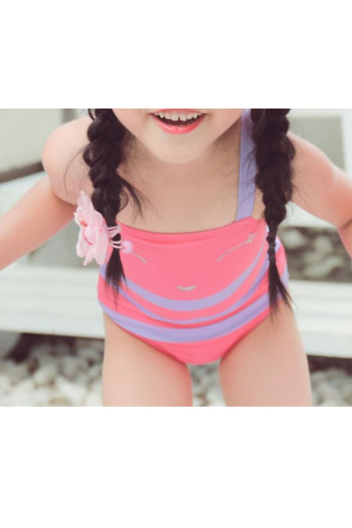 Baby Girls Striped Strap Neck One Piece Cute Swimwear