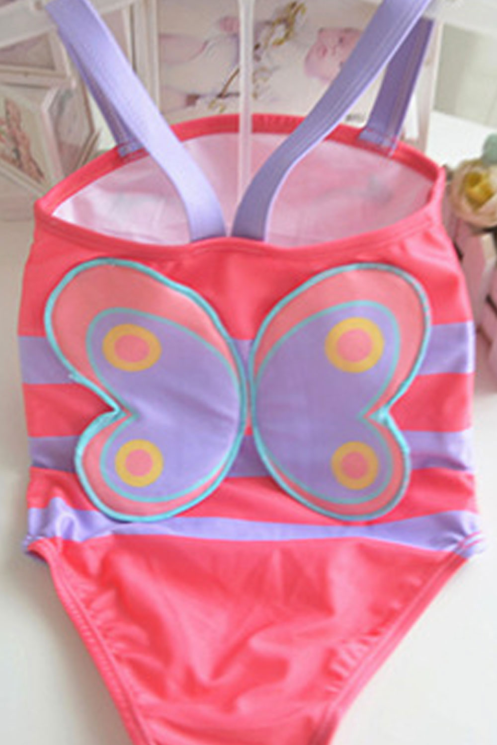 Baby Girls Striped Strap Neck One Piece Cute Swimwear