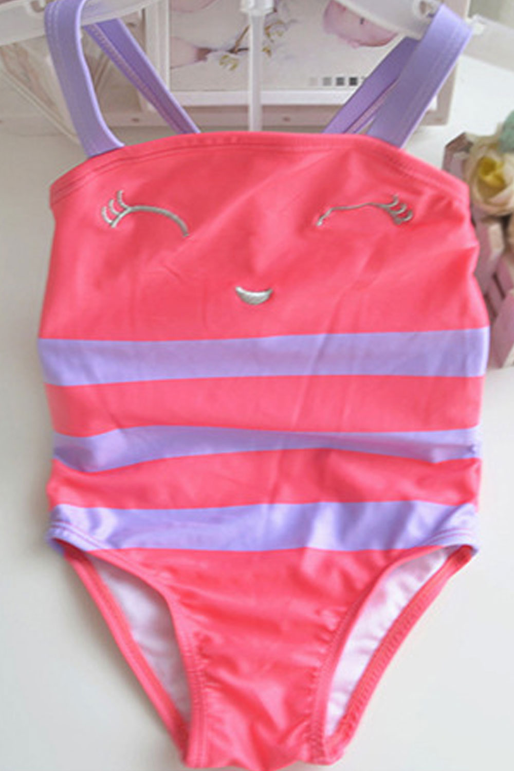 Baby Girls Striped Strap Neck One Piece Cute Swimwear