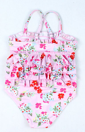 Toddler Girls Ruffled Leaf Floral print Cross Neck One Piece Swimwear