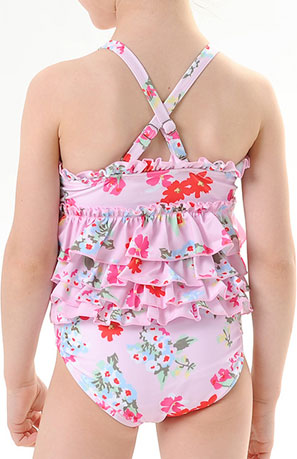Toddler Girls Ruffled Leaf Floral print Cross Neck One Piece Swimwear