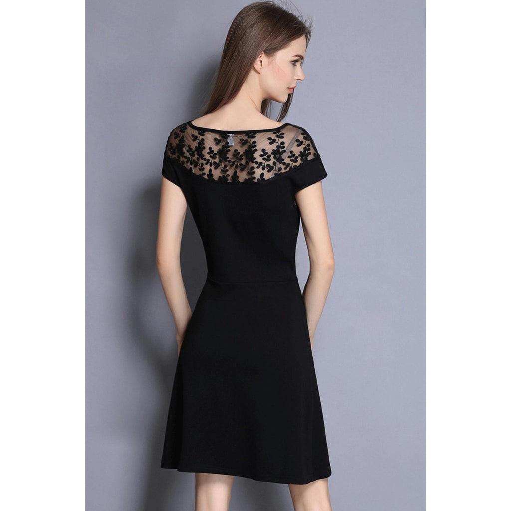 Women Slim A-line Short Length Party Dress Black