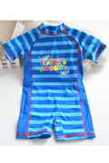 Kids Stripe Printed High Neck Breathable One Piece Swimsuit