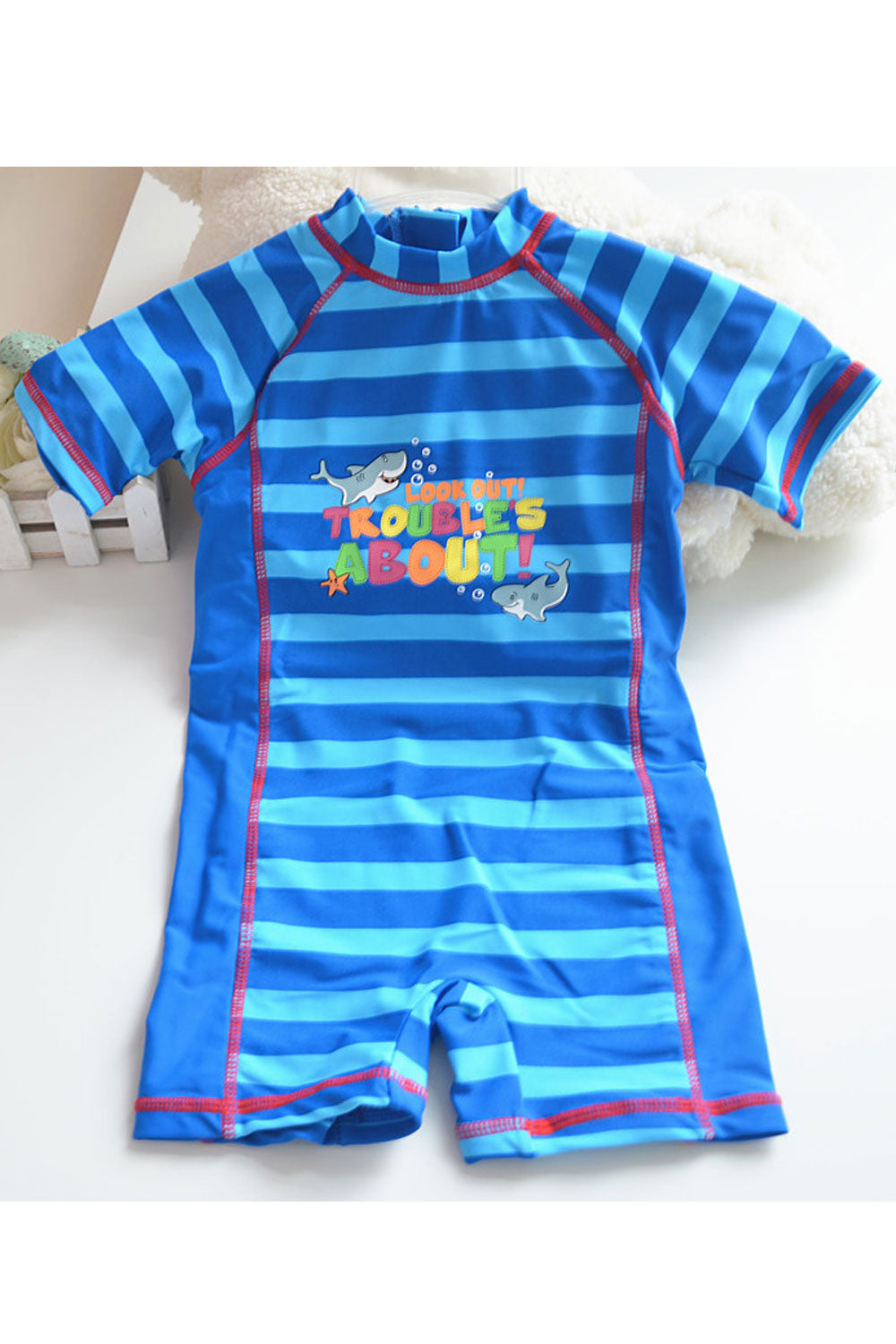 Kids Stripe Printed High Neck Breathable One Piece Swimsuit