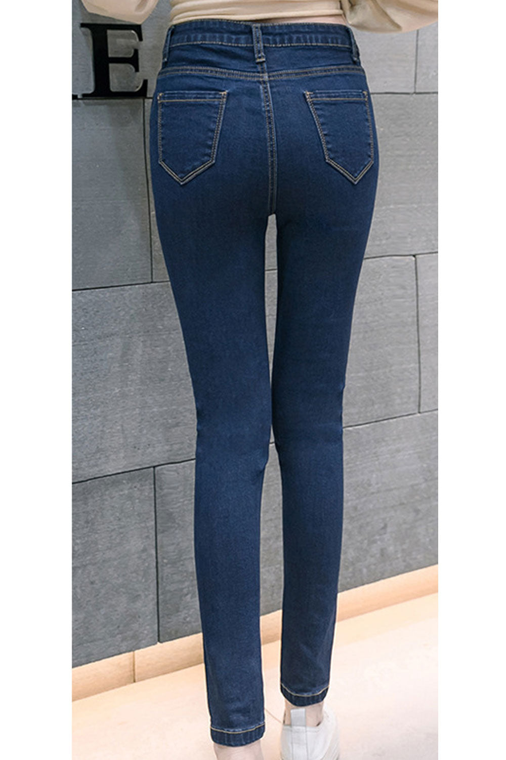 Women Long Slim Casual Wearing Jeans.
