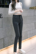Women Long Slim Casual Wearing Jeans.