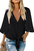 Women Summer Style Loose Fit Tie Hem Shirt